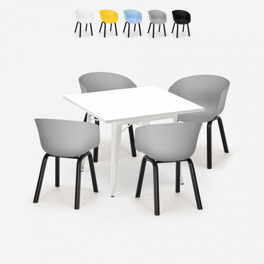 Ensemble de 4 Chaises Polypropylène Métal et 1 Table Carrée 80x80cm Krust Light Offre Ensemble de 4 Chaises Polypropylène Métal et 1 Table Carrée 80x80cm Krust Light Offre