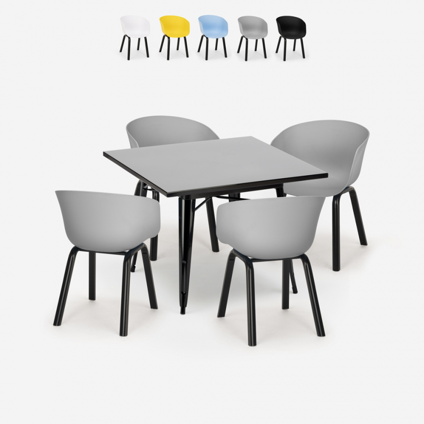 Set tavolo quadrato 80x80cm metallo 4 sedie design moderno Krust Dark Saldi Set tavolo quadrato 80x80cm metallo 4 sedie design moderno Krust Dark Saldi