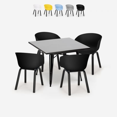 Ensemble Table Carrée 80x80cm Métal et 4 Chaises Design Moderne Krust Dark Promotion