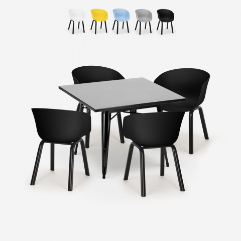 Set Tisch 80x80cm 4 Stühle modernes Design Metall Krust Dark Aktion
