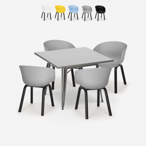 Ensemble Table À Manger Carrée 80x80cm 4 Chaises Design Moderne Krust Promotion