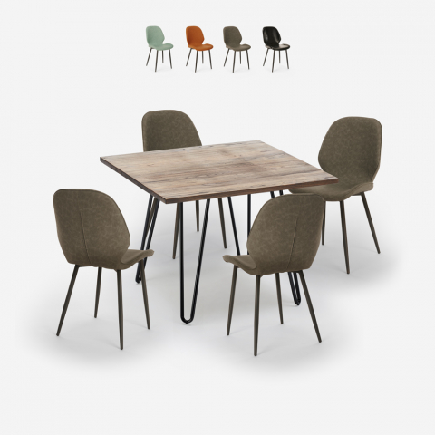 Set Tisch 80x80cm 4 Design Stühle Kunstleder Industriell Küche Wright