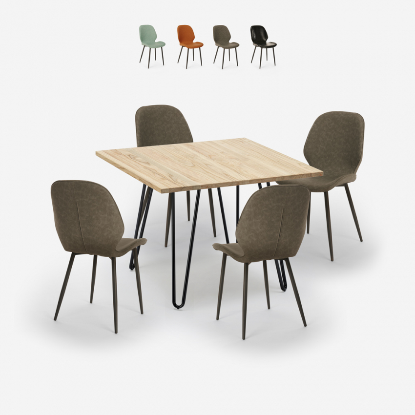 Ensemble de 4 Chaises Design Simili Cuir et 1 Table Bois Métal 80x80cm Wright Light Vente Ensemble de 4 Chaises Design Simili Cuir et 1 Table Bois Métal 80x80cm Wright Light Vente