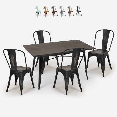 ensemble de 4 chaises de style vintage et 1 table à manger 120x60cm bois métal summit Promotion