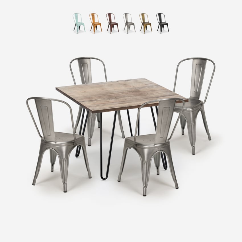 ensemble de 4 chaises de style vintage et 1 table 80x80cm industriel cuisine hedges Offre ensemble de 4 chaises de style vintage et 1 table 80x80cm industriel cuisine hedges Offre