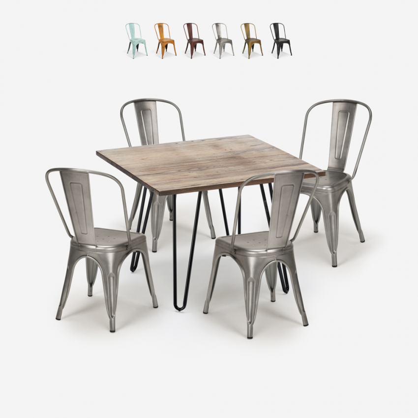 set 4 sedie stile vintage tavolo cucina 80x80cm industriale hedges Offerta set 4 sedie stile vintage tavolo cucina 80x80cm industriale hedges Offerta