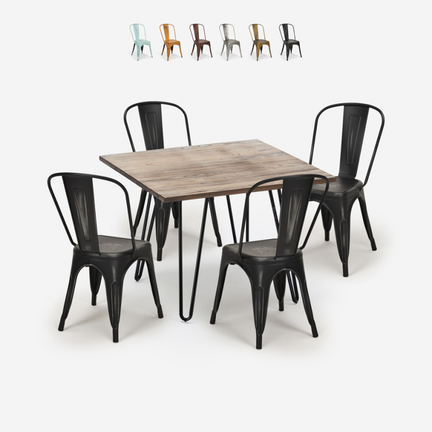 set 4 sedie stile Lix vintage tavolo cucina 80x80cm industriale hedges Sconti