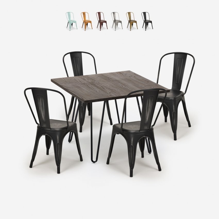 set tisch 80x80cm 4 stühle vintage holz metall hedges dark Aktion set tisch 80x80cm 4 stühle vintage holz metall hedges dark Aktion