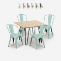 ensemble table 80x80cm métal bois 4 chaises vintage de style bar cuisine hedges light Promotion