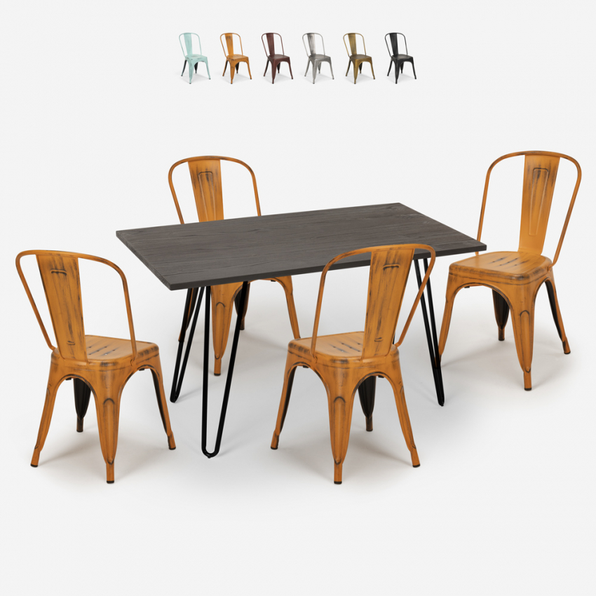 set tavolo da pranzo 120x60cm legno metallo 4 sedie vintage weimar Vendita