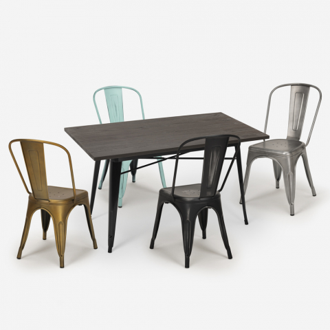 ensemble table 120x60cm et 4 chaises style vintage salle à manger industriel lloyd Promotion