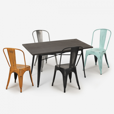 ensemble table 120x60cm 4 chaises cuisine salle à manger industriel harvey Promotion