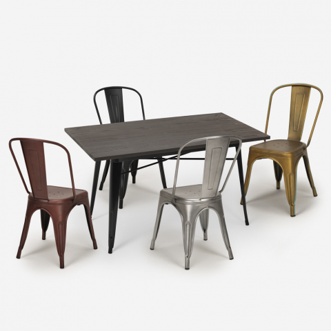 ensemble 4 chaises vintage style et table à manger 120x60cm industriel hamilton Promotion