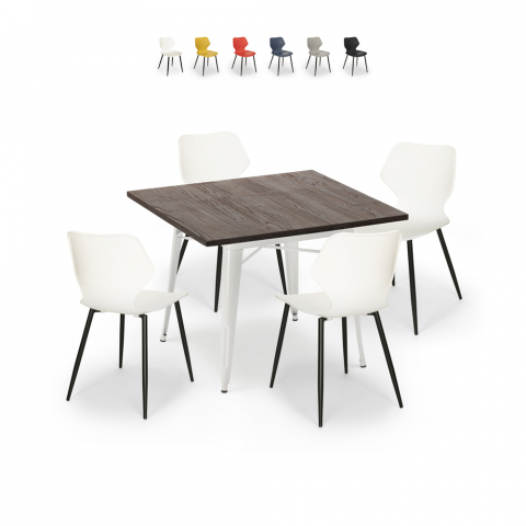 Set Quadratischer Tisch 80x80cm 4 Stühle  Tolix Küche Bar Design Howe Light Aktion
