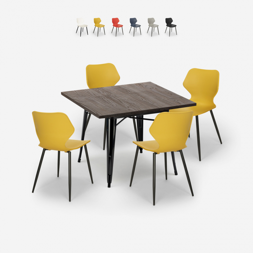 set 4 sedie polipropilene tavolo 80x80cm quadrato metallo howe dark Saldi set 4 sedie polipropilene tavolo 80x80cm quadrato metallo howe dark Saldi