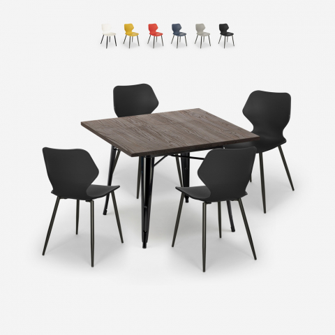 set 4 sedie polipropilene tavolo 80x80cm quadrato metallo howe dark Promozione