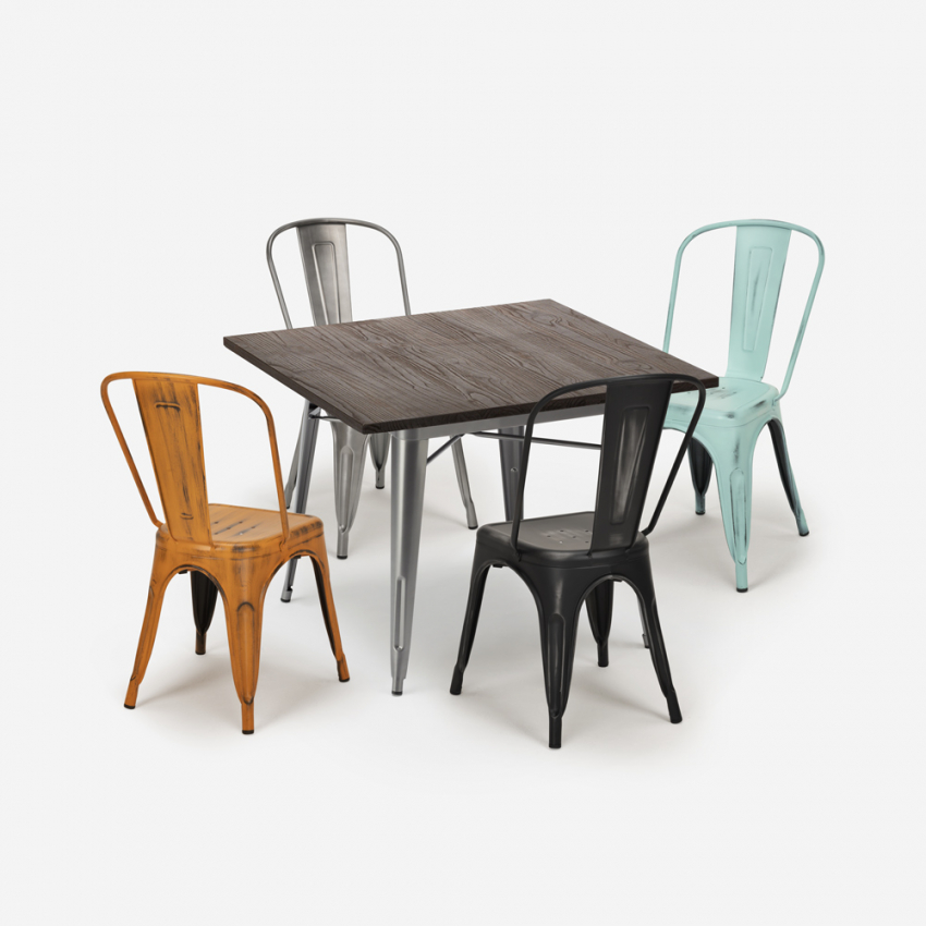 set tisch 80x80cm 4 stühle bar küche industrie vintage almond Angebot set tisch 80x80cm 4 stühle bar küche industrie vintage almond Angebot