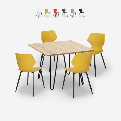 Set quadratischer Tisch Industrial Style 80x80cm 4 Stühle Design Sartis Light