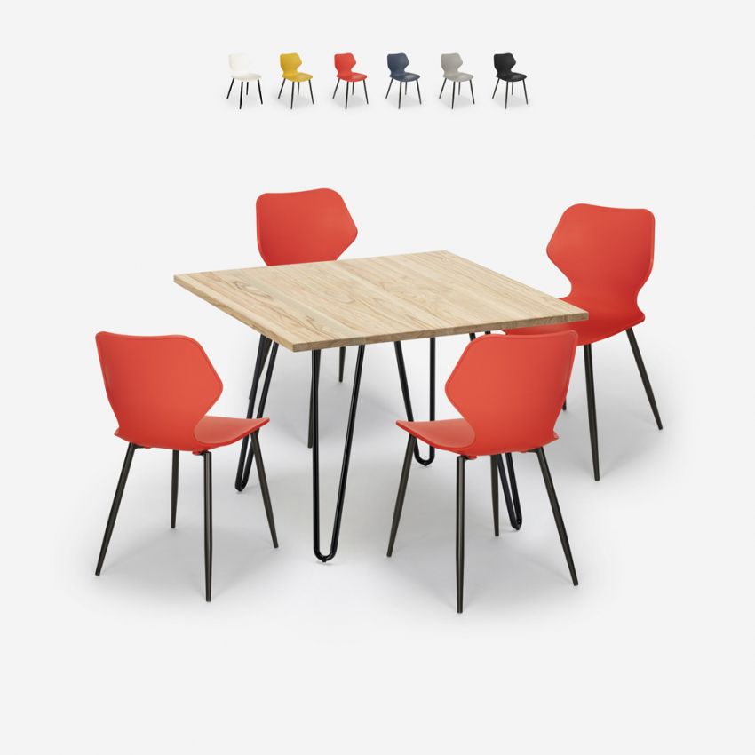 Set tavolo quadrato stile industriale 80x80cm 4 sedie design Sartis Light Catalogo