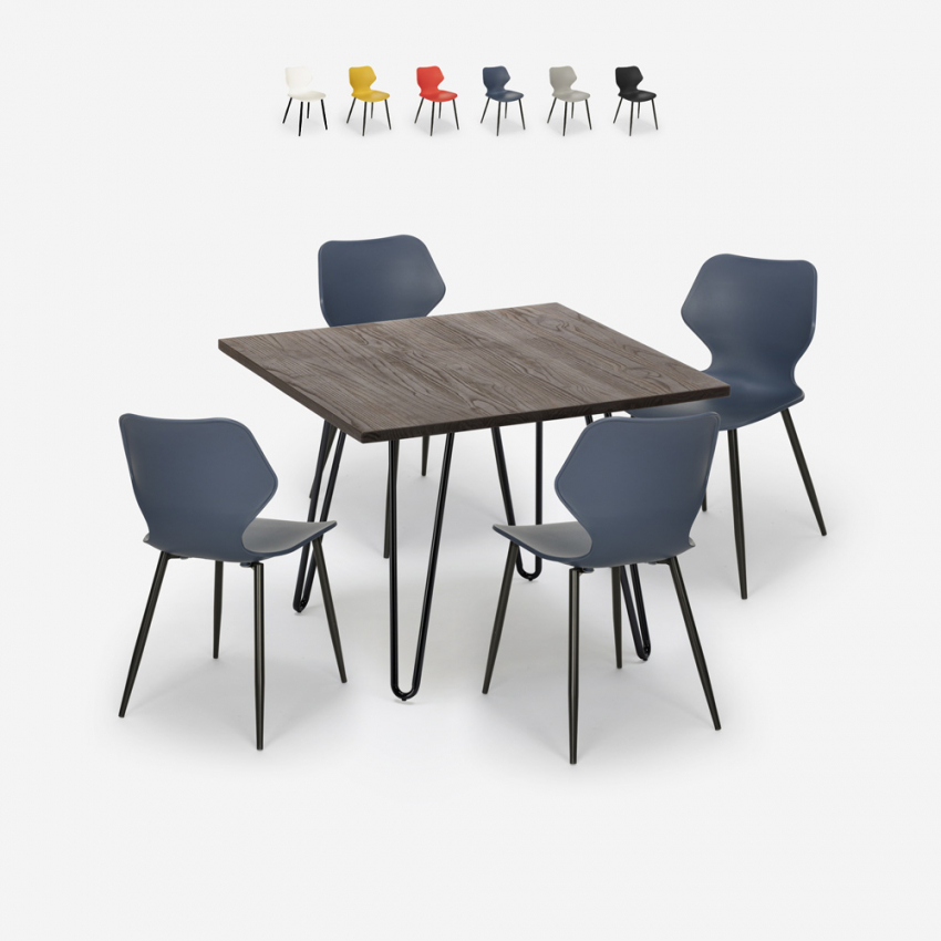 Ensemble 4 Chaises Design et 1 Table Carrée 80x80cm Bois Métal Sartis Dark Offre Ensemble 4 Chaises Design et 1 Table Carrée 80x80cm Bois Métal Sartis Dark Offre