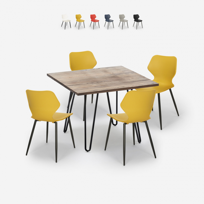 Set tavolo quadrato 80x80cm design industriale 4 sedie polipropilene Sartis Saldi Set tavolo quadrato 80x80cm design industriale 4 sedie polipropilene Sartis Saldi