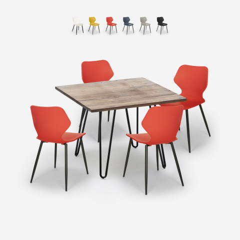 Set tavolo quadrato 80x80cm design industriale 4 sedie polipropilene Sartis Promozione