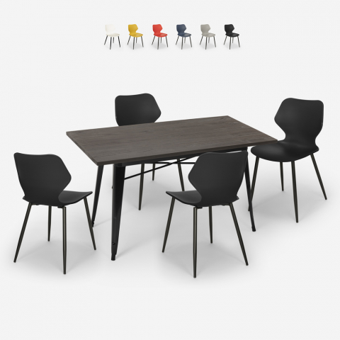 ensemble 4 chaises table rectangulaire 120x60cm design industriel bantum Promotion