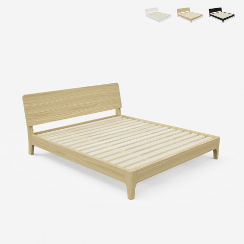 Letto matrimoniale design moderno in legno 160x190cm doghe testata Linz Promozione