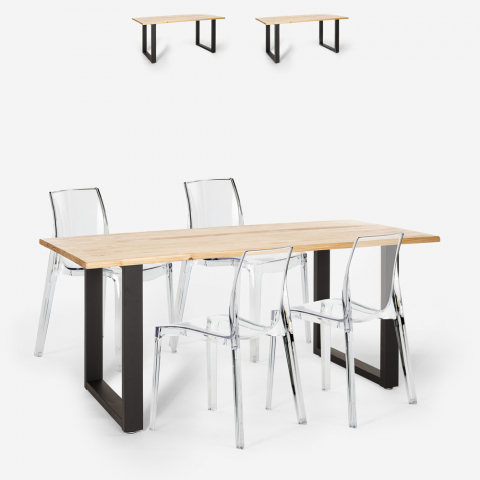 Set Esstisch Tisch 160x80cm 4 transparente Stühle Industrial Design Hilton Aktion