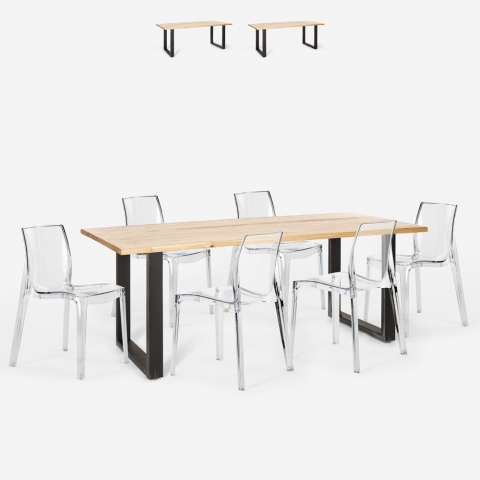 Set Tisch Esstisch 200x80cm 6 transparente Stühle Design Industrie Küche Lewis Aktion