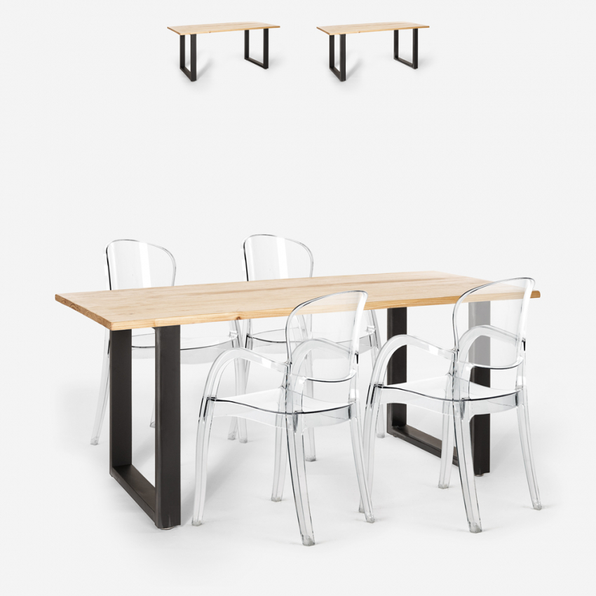 Set Tisch Esstisch 160x80cm l 4 transparente Stühle Holz Metal Jaipur M Lagerbestand