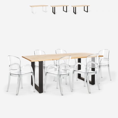 Set 6 sedie trasparenti policarbonato tavolo 180x80cm industriale Jaipur L Promozione