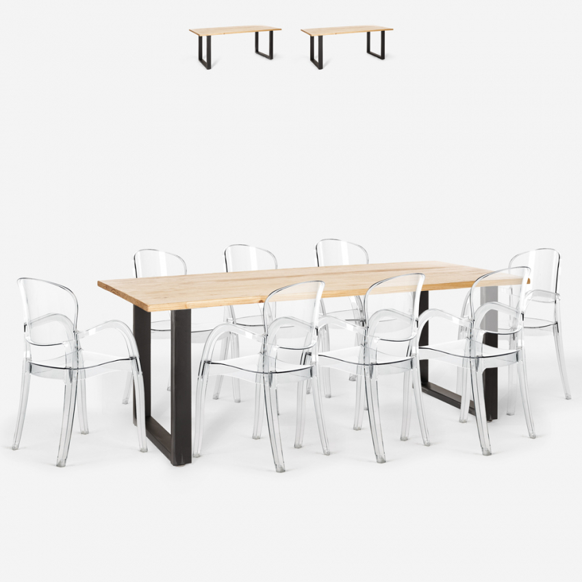 Set 8 sedie trasparenti design tavolo da pranzo 220x80cm Jaipur XXL Saldi