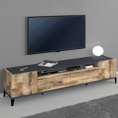 TV-Schrank 200x40 cm Wohnzimmer 2 Zimmer 2 Schubladen Schiefer Holz Young Report