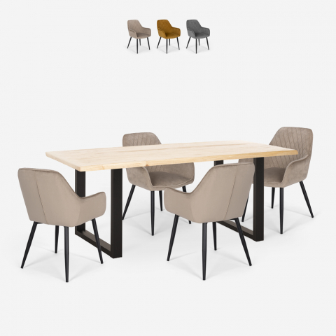 Set 4 Stühle Samt Design Tisch 160x80cm Industrial Style Samsara M1