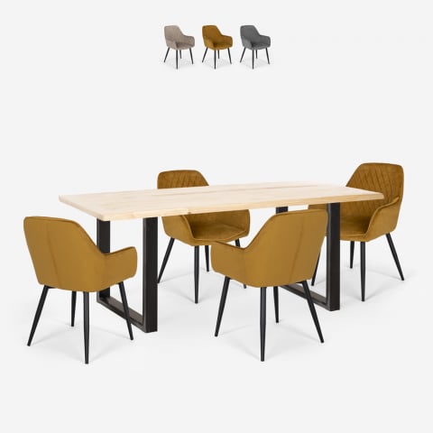 Set rechteckiger Tisch Esstisch 160x80cm 4 Samt Sessel Samsara M2 Aktion