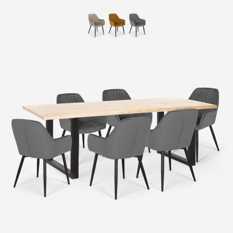 Set rechteckiger Tisch 200x80cm 6 Samt Stühle Design Samsara XL1 Aktion