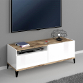 Moderner TV-Ständer mit Schubladenfach, 120x40 cm, weiß glänzend, Holz, Gerald Wood Aktion