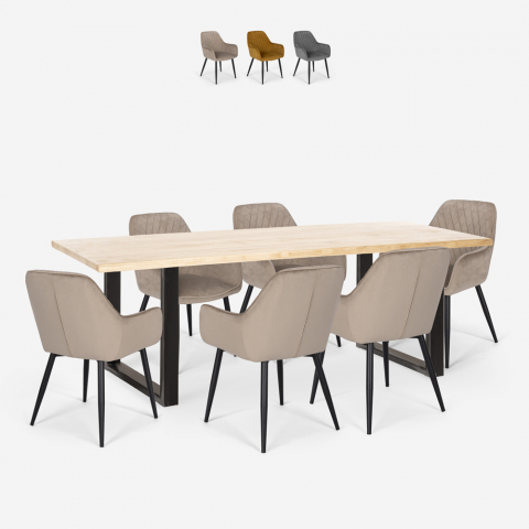 Set Tisch Esstisch 200x80cm 6 Stühle Samt  Industrie Design Samsara XL2 Aktion