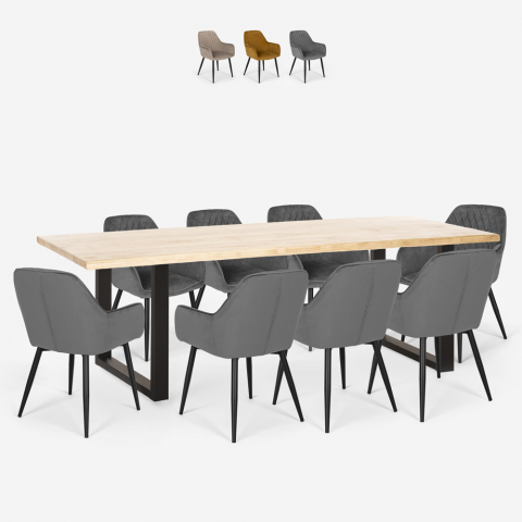 Set Tisch 220x80cm Industrie design 8 Samt Stühle Samsara XXL1 Aktion