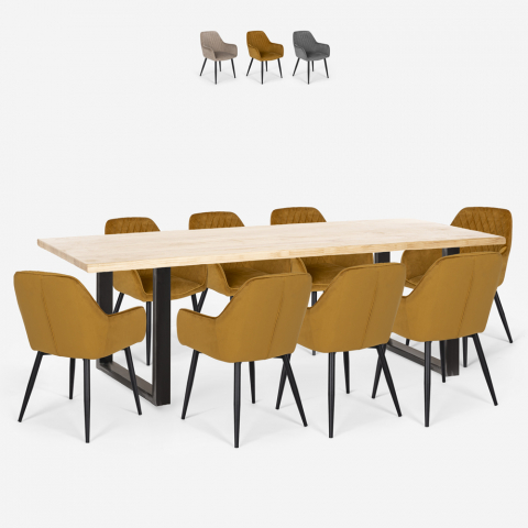 Set 8 poltroncine velluto design tavolo da pranzo 220x80cm Samsara XXL2 Promozione