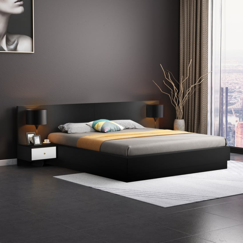 Lit double coffre ouvrant 160x190cm avec tables de chevet Schwaz Lit double coffre ouvrant 160x190cm avec tables de chevet Schwaz