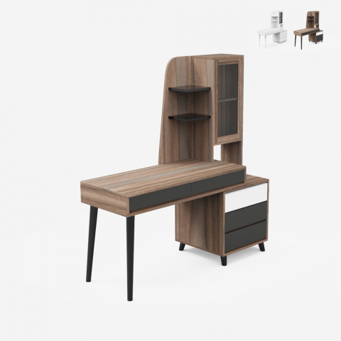 Bureau Design Moderne 120x55cm avec tiroirs et Vitrine Noly Promotion