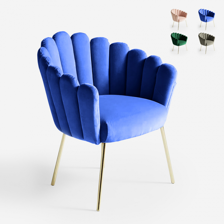 Sedia poltrona a conchiglia design moderno velluto gambe dorate Calicis Sedia poltrona a conchiglia design moderno velluto gambe dorate Calicis