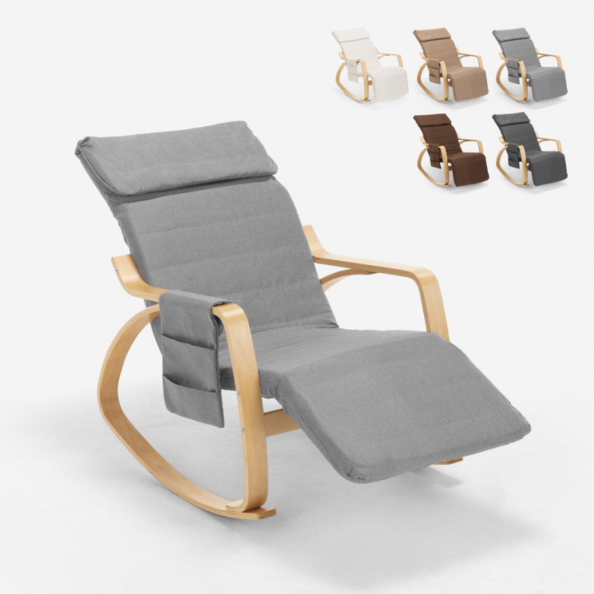 Schaukelstuhl Relaxsessel aus Holz skandinavisches Design verstellbare Fußstütze Odense Sales