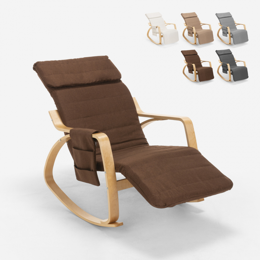Sedia a dondolo legno design scandinavo poggiapiedi regolabile Odense Sconti