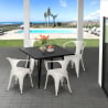 Ensemble table noire 80x80 + 4 chaises style bar restaurant century black Choix
