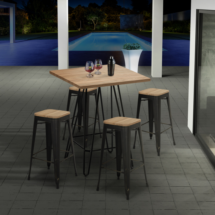 Mitchell Set 4 sgabelli bar con schienale tavolo alto cucina 120x60cm