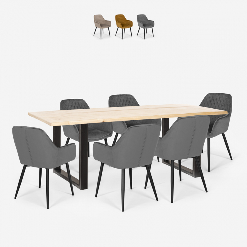 Set Rechteckiger Tisch 180x80cm Design 6 Samt Stühle Samsara L2 Verkauf