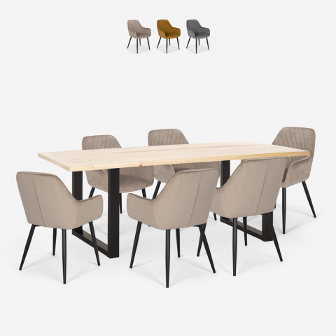 Set 180x80cm Esstisch 6 Stühle Samt modernes Design Samsara L1